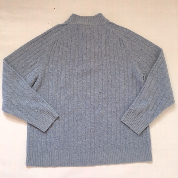 Garret Scott Pure Lambswool Cable Knit 1/4 Zip Up High Neck Light Blue Sweater L - Picture 9 of 14